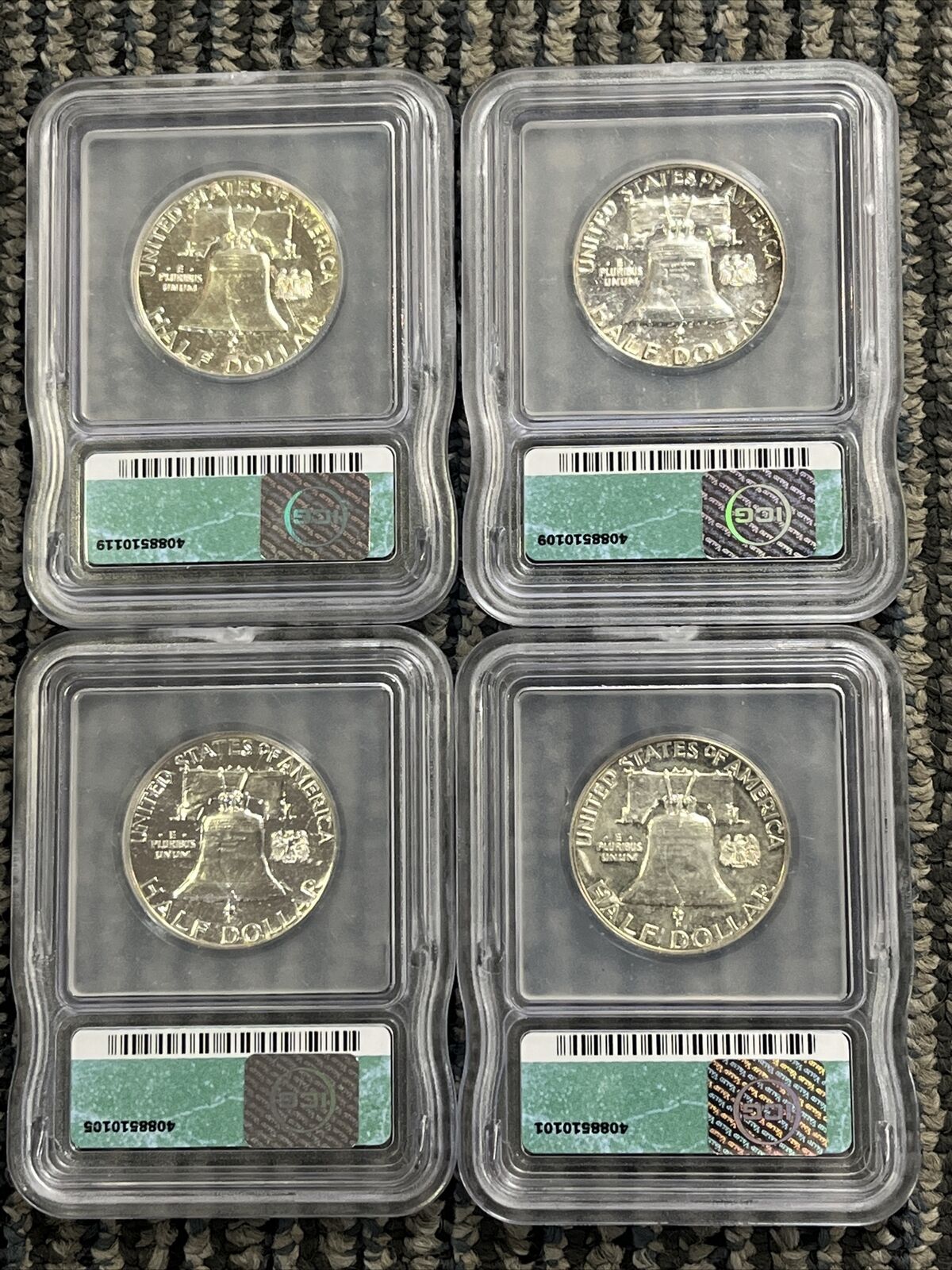 1963 Franklin Half Dollar 50c 90% Silver ICG PR62, PR63, PR64 & PR65 4 Piece Lot