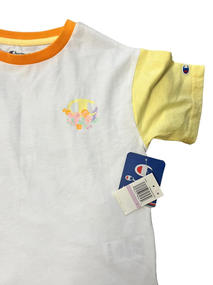 Champion Girls Short Sleeve Girl T-shirt, White Size 6 Floral Cropped - Image 2 of 4