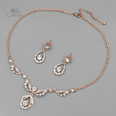 Crystal Jewelry Set Necklace Pendant Earrings Rose Gold Plated