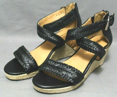 COMFORTVIEW Women's Casual Espadrille 3'' Wedge Heel Sandals Size 9 Wide Black