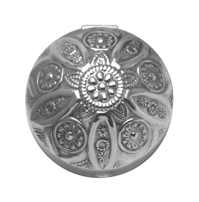 Floral Round Domed Pill Box Victorian Style 925 Sterling Silver English Hallmark