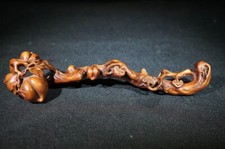 Collectible Chinese Boxwood Hand-carved Longevity Peach Ruyi statue ornaments