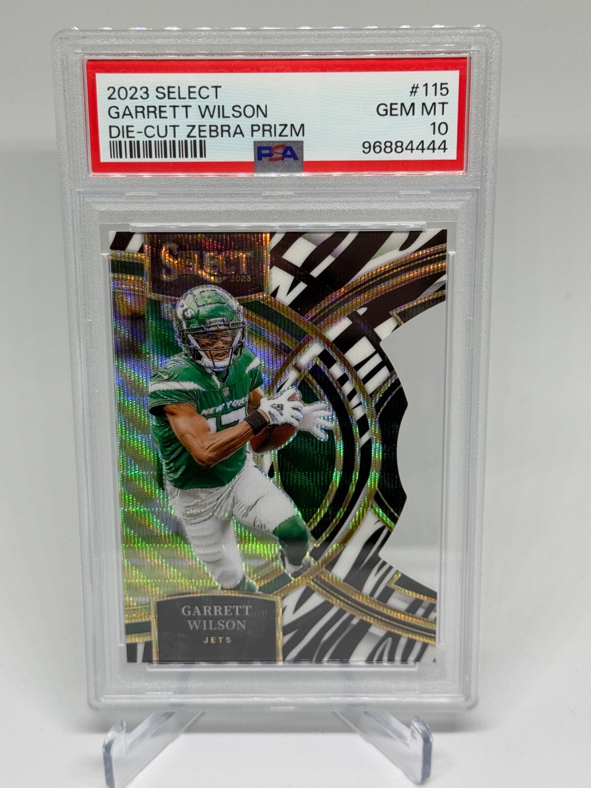 2023 Select Garrett Wilson ZEBRA PRIZM Die Cut Card GRADED PSA 10 GEM MINT JETS
