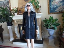 Versace Couture Black Wool Skirt Suit w/ Silver Trapunto Stich Size EU 44- US 8