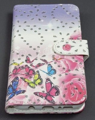 Samsung Galaxy S8+, S8 Plus, Case Etui Tasche Hülle Blumen Schmetterlinge Strass