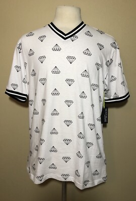 Broken Threads Pullover S/Sleeve Men s XL Shirt White V-Neck Diamond Print NEW