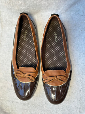 Vintage Womens Faux Brown Patent /Leather Trim Slip On Shoes Sz9M  Used