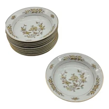 Style House Japan Indore Yellow Floral Shallow Bowls 7 1/4" Set 0f 12