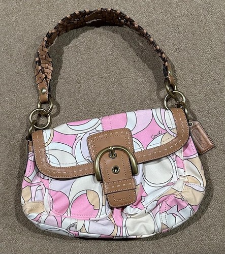 COACH 11909 Pastel Soho Flap Optic Print Canvas Leather Shoulder Bag Purse NWOT