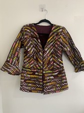 Plum African Ankara Blouse with sparkles 3/4 sleeves Multicolor women size M