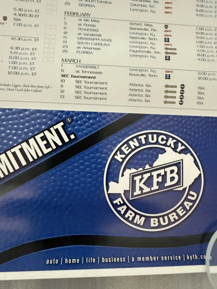 University Of Kentucky Men's Basketball Poster Schedule 2010-2011 Calipari - Image 2 of 4