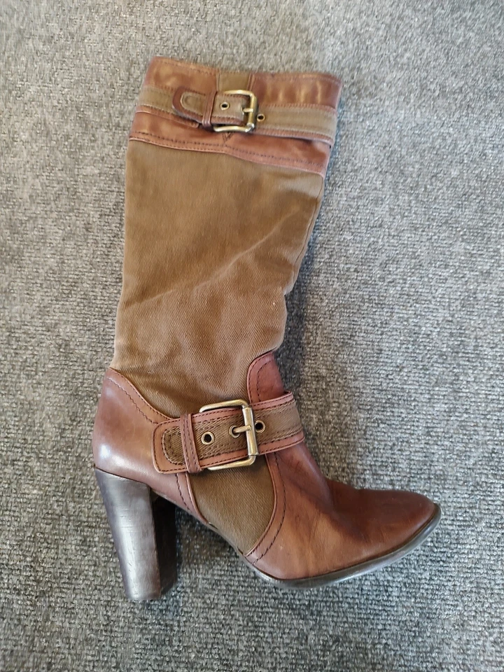 Mujeres Talla 8 "Funcional 3Y" Lona/Cuero Moda Botas hasta la Rodilla Verde Nine West Foto 2 de 4