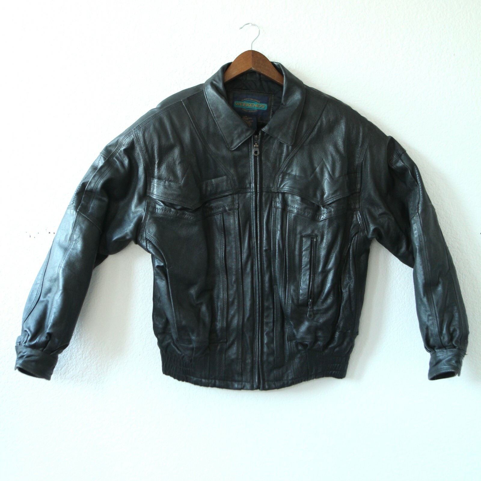 VTG Weekends Mens Leather Jacket Coat Medium Winter Warm Genuine