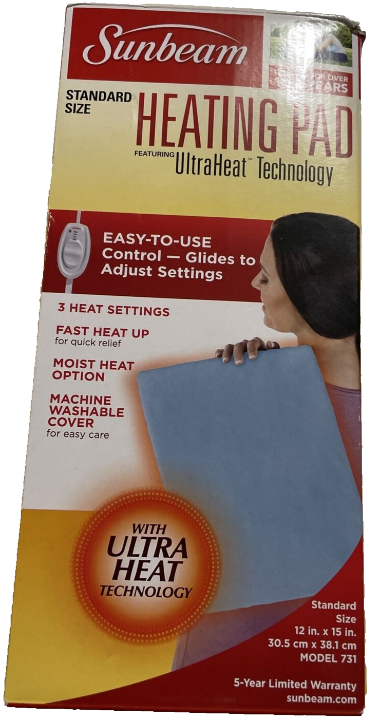 Sunbeam Heating Pad, 12" x 15", Slide Control, 3 Settings, Moist Option