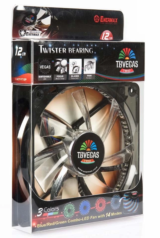 ENERMAX UCTVT12P T.B VEGAS TRIO Blue/Red/Green LEDs 12cm PC Case Cooling Fan - Image 3 of 4