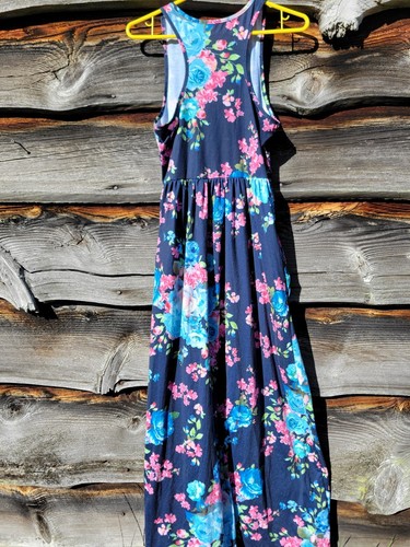 Tall & Skinny? Navy Racerback Floral Sundress W/ Blue Roses & Pockets - Picture 10 of 19