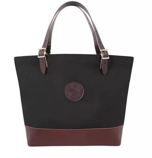 Duluth Pack Deluxe Market Black Canvas Brown Leather Tote Handbag Shopper Bag