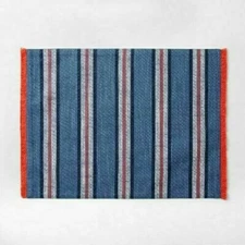 THRESHOLD FRINGED / RAW EDGE METALLIC BLUE STRIPE PLACEMAT SET OF 6