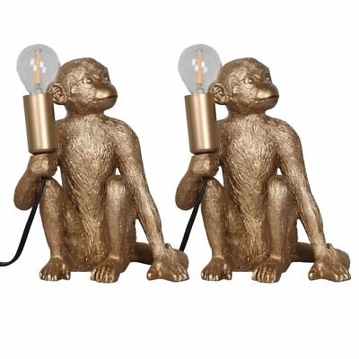 2er Set Gold Affe Tischlampe Nachttischlampen Retro Tier Schlafzimmer Beleuchtung