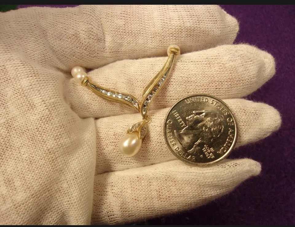 Collar gota de diamantes y perlas de oro de 10k diseñador ALWAND VAHAN Foto 2 de 3