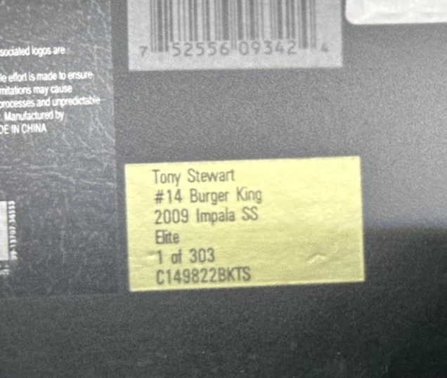 Tony Stewart 2009 #14 Burger King Haas Elite 1 Of 303 Impala Chevrolet Daytona - Image 2 of 3