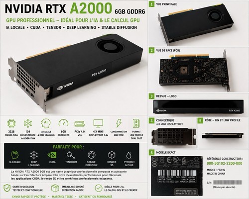 NVIDIA RTX A2000 6 Go GDDR6 – GPU professionnel , pour l’IA locale, CUDA, Tensor 1