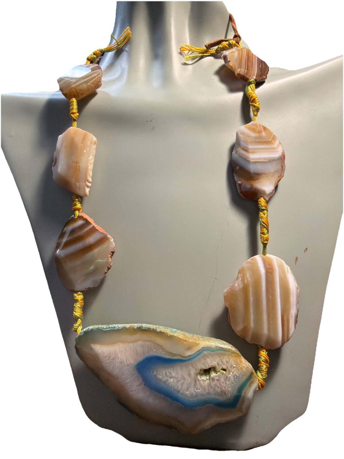 Large Agate Slice Statement Necklace Druzy Geode … - image 1