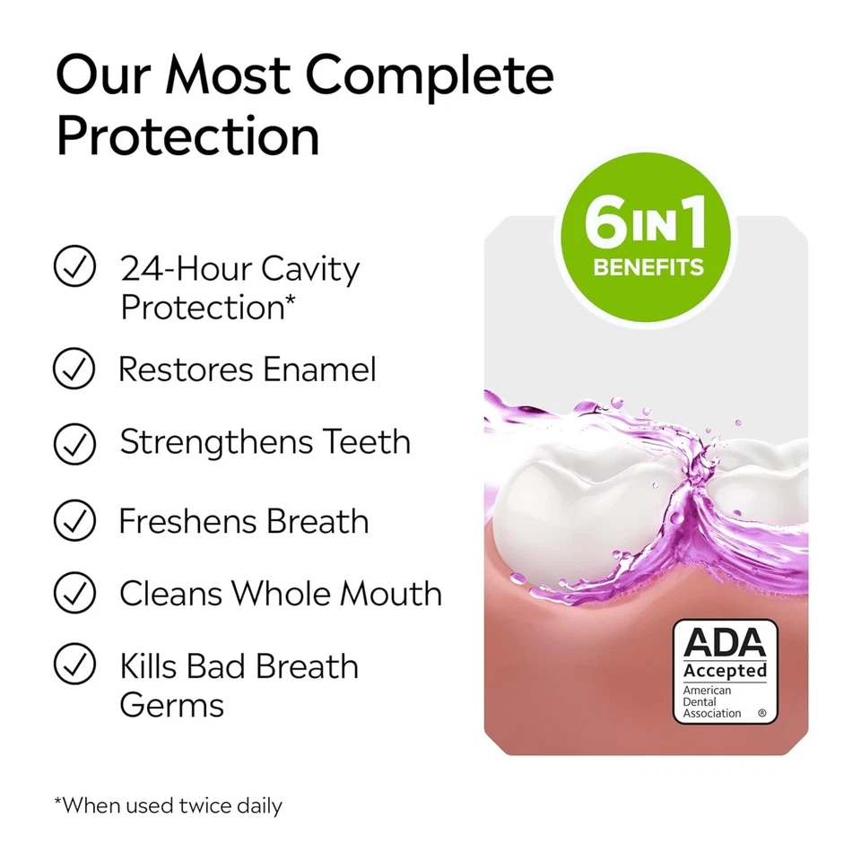 Total Care Alcohol-Free Mouthwash, Fresh Mint, 2 x 1L - 6 Benefits for Dental... - Image 4 of 4