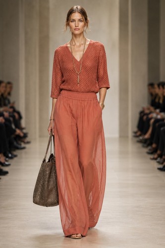 Burnello Cucinelli Cotton Organza Wide Coral Pants Sz M NWT