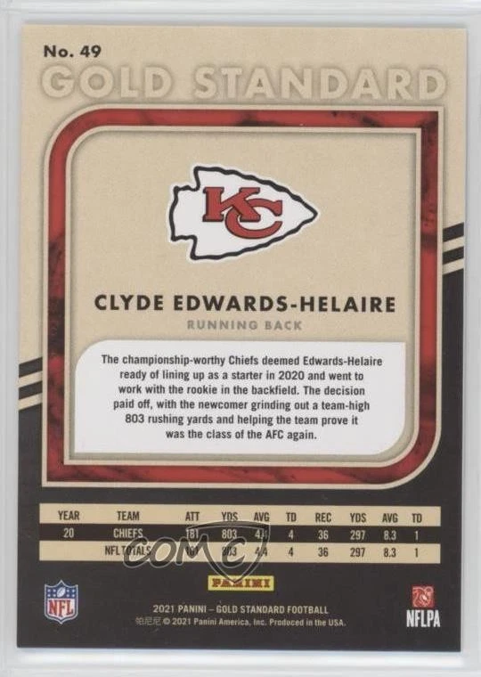 2021 Panini Gold Standard White Gold /49 Clyde Edwards-Helaire #49 - Image 2 of 2