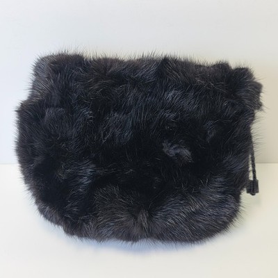 Falorni Italia Le Borse Black Fur Wristlet Bag Pouch Clutch