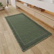 RESARE Waffle Bathroom Runner Rugs, Super Absorbent Bath Mat 2' X 4', Green