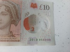 £10 Note Rare Unique Numbers  Ending 999