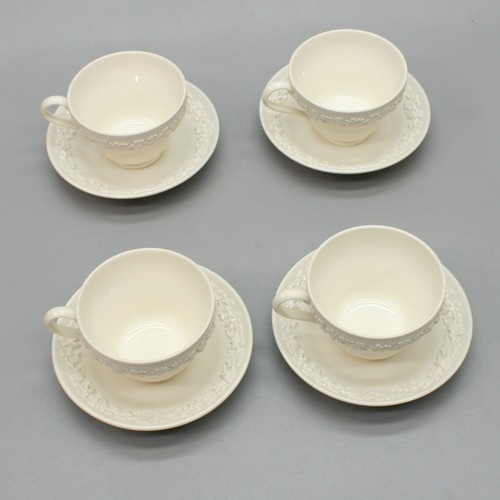 Wedgwood 4 tazas de té platillos platos crema en relieve Queen's Ware Etruria Barlaston - Imagen 2 de 10