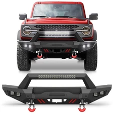 Offroad Front Bumper with Winch Plate + LED Lights For 2021-2025 Ford Bronco