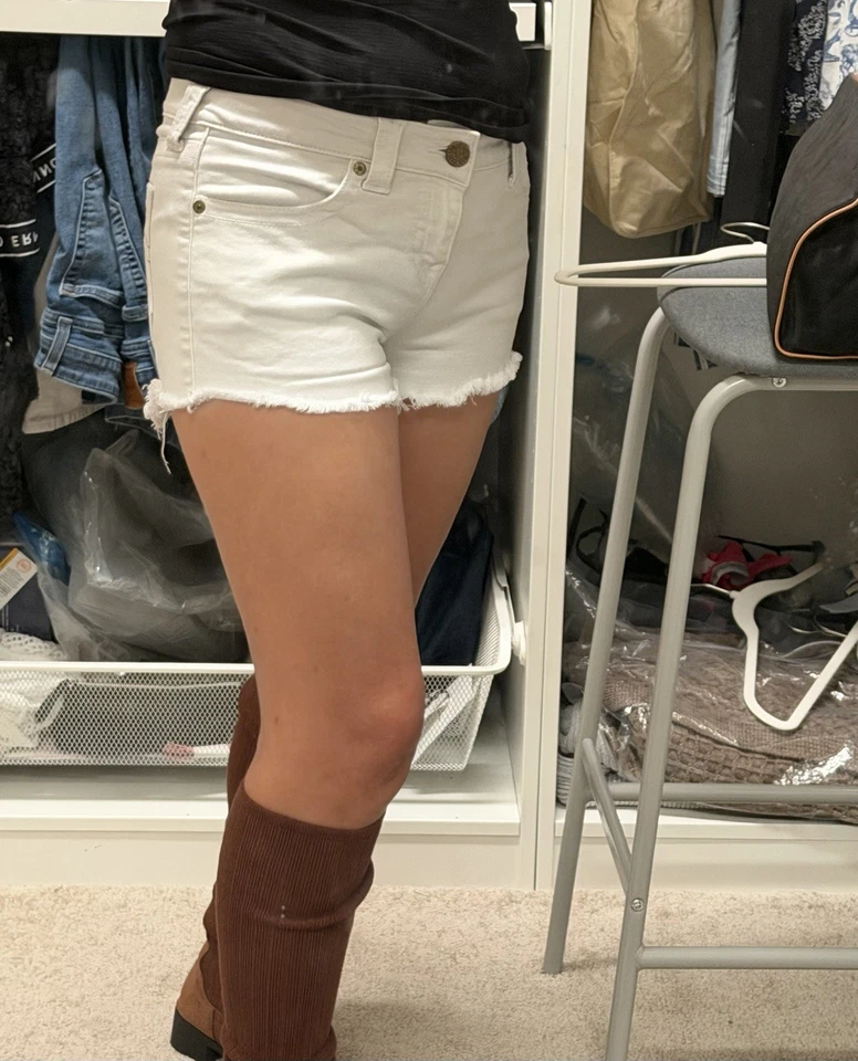 Women's White Denim Cutoff Shorts - Image 2 of 4