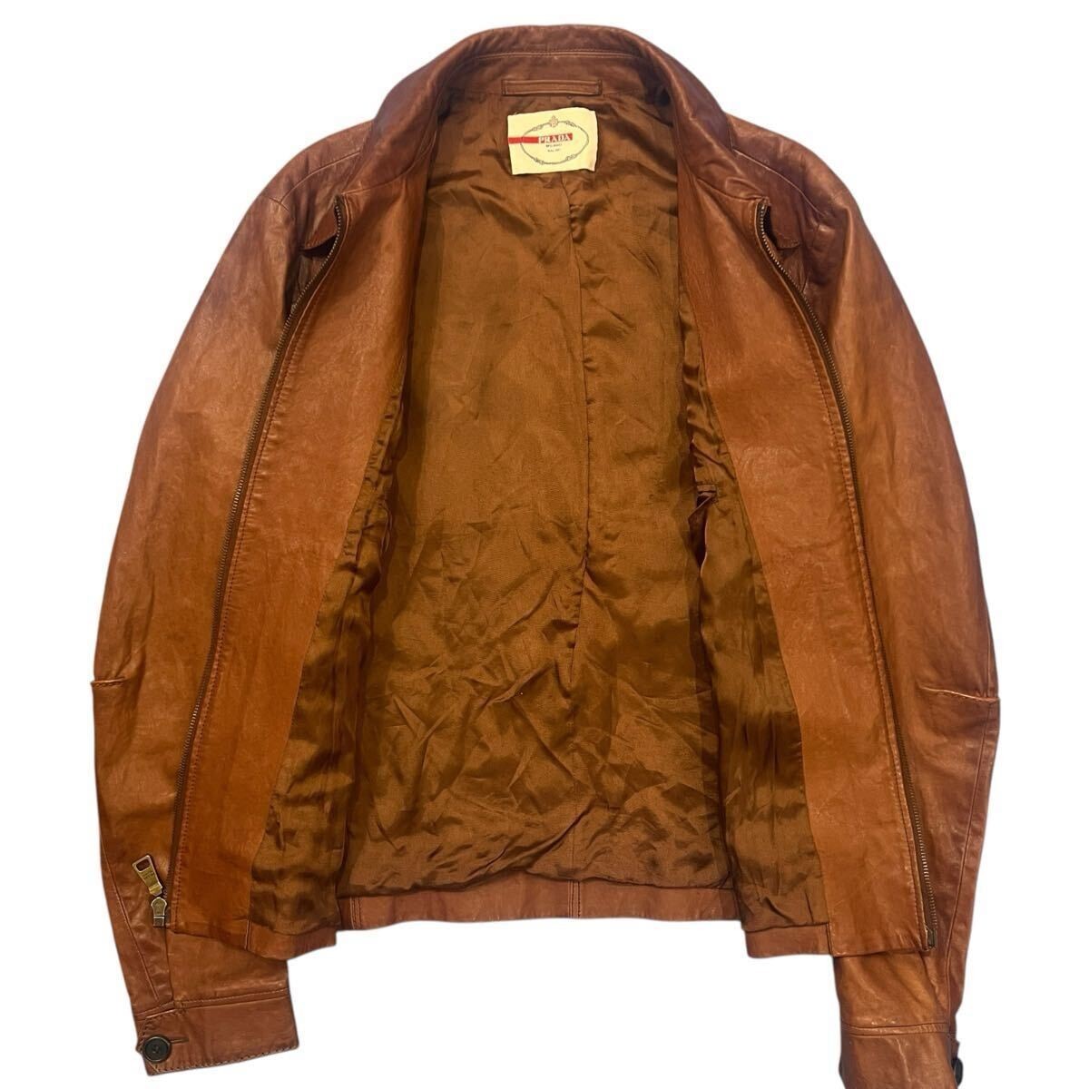Prada Mens Leather Jacket Brown Size 48 Vintage Authentic Vtg Auth