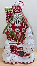 NEW Blue Sky Clayworks Christmas CANDY CANE INN 10” Tea Light Candle House NWT