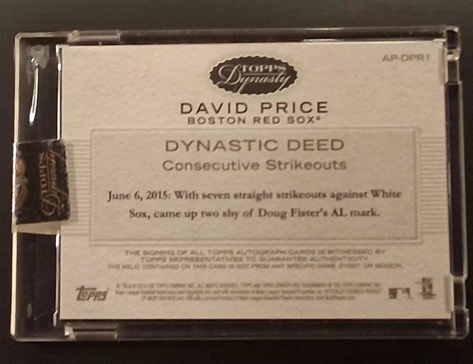 Topps Dynasty 2016 #AP-DPR1 David Price auto memorabilia usada en juegos 06/10 Foto 2 de 4