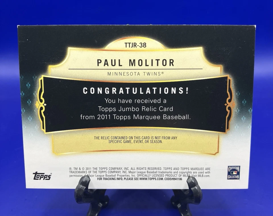 2011 Topps Marquee - Titanic Threads Jumbo Relics Paul Molitor #TTJR-38 /99  - Image 2 of 2