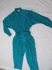 VTG Designer Silk Retro 1980's Liz Claiborne Turquoise Jumpsuit w Belt,  Size 10