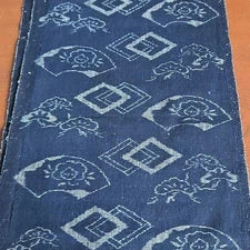 Indigo Kasuri Textile Cotton Scraps Vintage 33.5x138 cm Hand Crafted Remnant