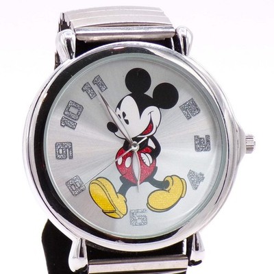 Vintage Silver Mickey Mouse Disney Wristwatch w/Sunburst Dial + Expansion Band
