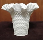 Large Fenton Hobnail Milk Glass Vase with Ruffled Rim 8" Tall