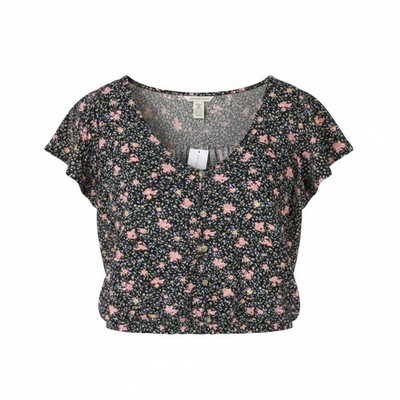 American Eagle Outfitters Damen Bluse XS Floral Button-Up Kurzarm