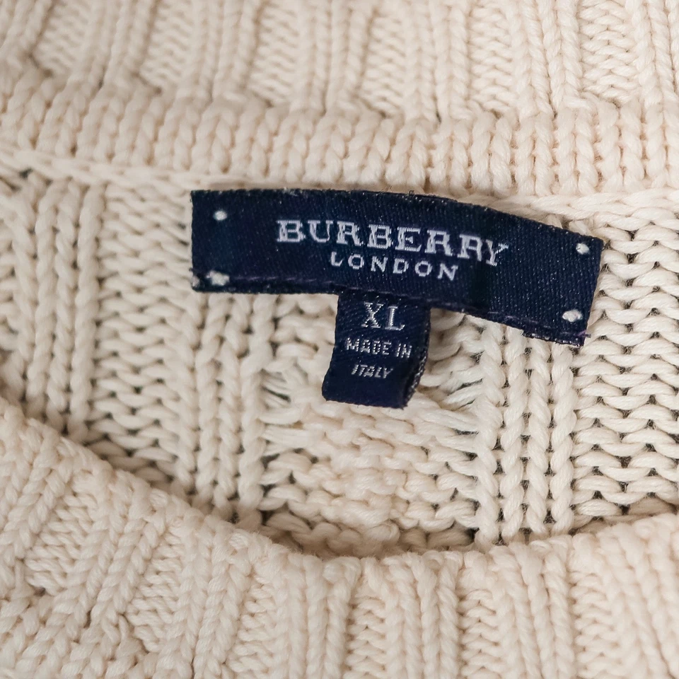 Burberry London Ivory Cable Knit Sweater XL Cotton Italy Made Luxury Classic - Image 4 of 4
