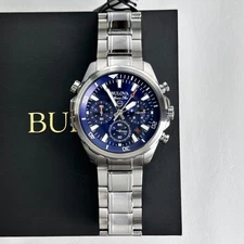 New Bulova Men's Marine Star 96B256 Blue Dial six-hand chronograph Quartz Watch