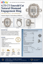 4.75.CT Emerald Cut Natural Diamond Engagement Ring.