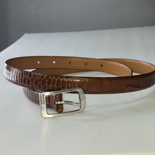 LRL Ralph Lauren Skinny Croc Pattern Brown Italian Leather Belt SIZE Large