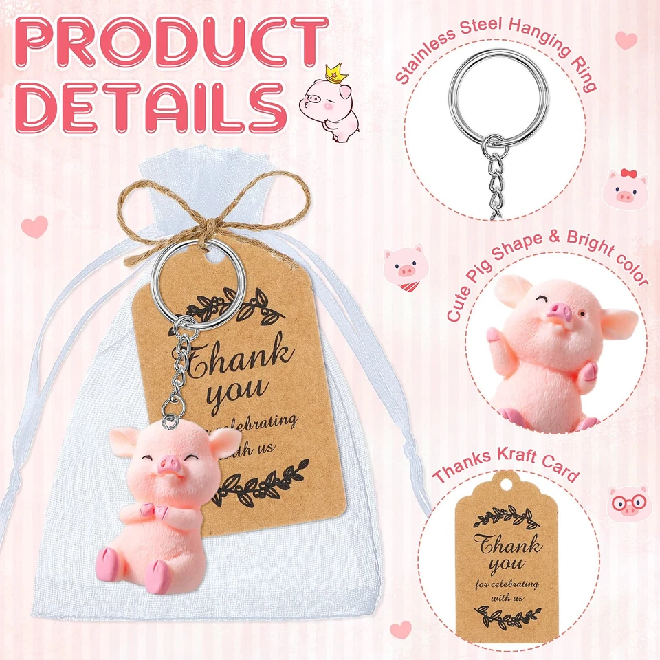 48 Juegos Llavero Cerdo Favores Fiesta Cerdo Rosa Llavero Devolución Regalo para Invitado con... Foto 2 de 4